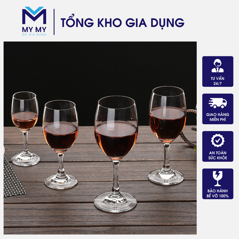 Ly uống rượu vang thủy tinh cao cấp, Bộ 6 ly rượu vang nhiều kích cỡ chất liệu trong suốt thẩm mỹ