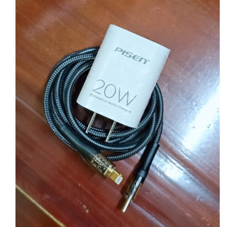 Củ sạc điện thoại PD20W hãng Pisen, Cáp sạc Type C -L hiệu Essager 30W dài 2m dùng cho iP