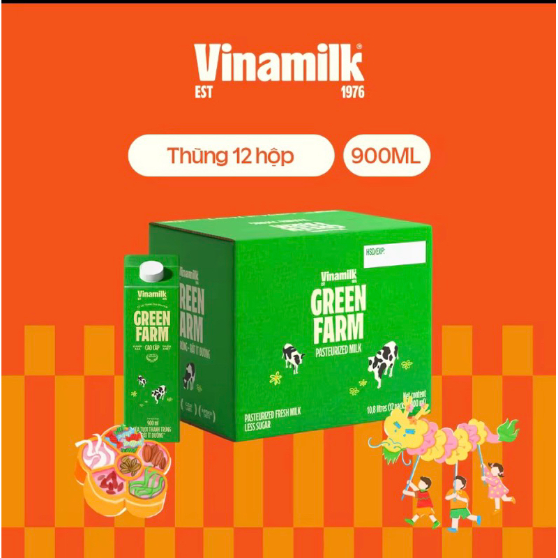 Sữa tươi thanh trùng Vinamilk greenfarm rất ít đường 100% từ thiên nhiên