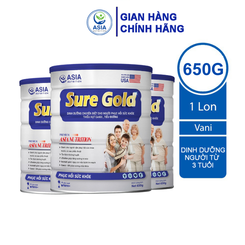 Combo 3 hộp sữa dinh dưỡng Sure Gold Premium chính hãng ASIA NUTRTION nguyên liệu nhập khẩu USA cung cấp dinh dưỡng 650G