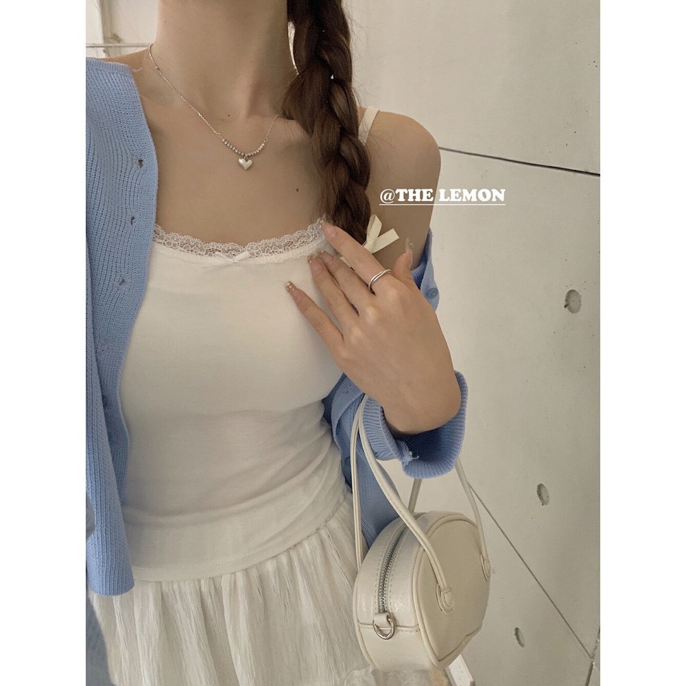 Áo Len Tăm 2 Dây CÓ MÚT ĐỆM, Áo Len Croptop Phối Nơ Nhỏ Trơn Ren Trước Ngực Ôm Body Quyến Rũ Phong Cách Qccc Tongkhominh | BigBuy360 - bigbuy360.vn