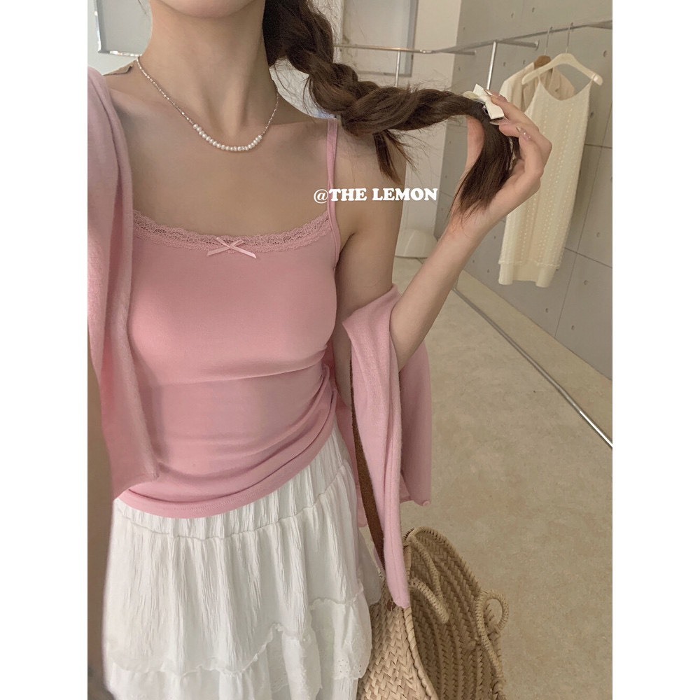 Áo Len Tăm 2 Dây CÓ MÚT ĐỆM, Áo Len Croptop Phối Nơ Nhỏ Trơn Ren Trước Ngực Ôm Body Quyến Rũ Phong Cách Qccc Tongkhominh | BigBuy360 - bigbuy360.vn