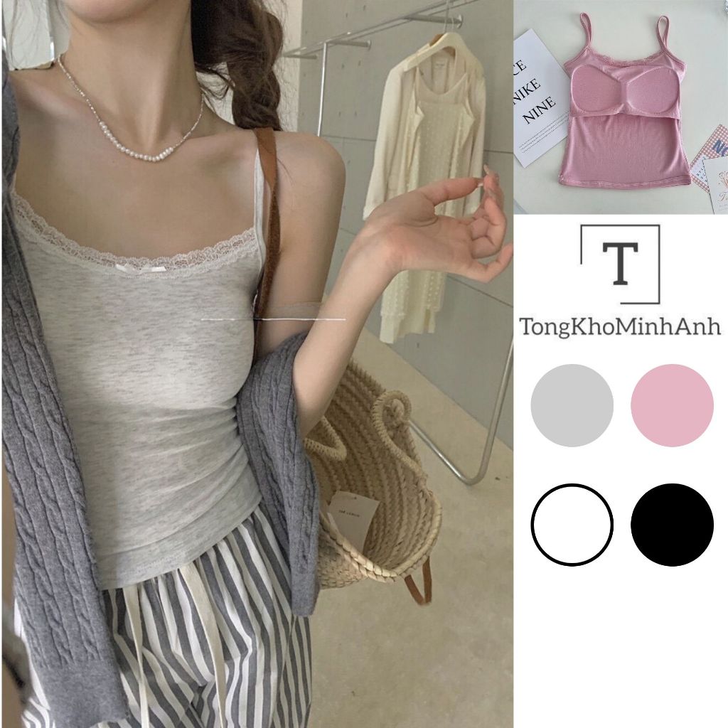 Áo Len Tăm 2 Dây CÓ MÚT ĐỆM, Áo Len Croptop Phối Nơ Nhỏ Trơn Ren Trước Ngực Ôm Body Quyến Rũ Phong Cách Qccc Tongkhominh | BigBuy360 - bigbuy360.vn