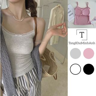 Áo Len Tăm 2 Dây CÓ MÚT ĐỆM, Áo Len Croptop Phối Nơ Nhỏ Trơn Ren Trước Ngực Ôm Body Quyến Rũ Phong Cách Qccc Tongkhominh