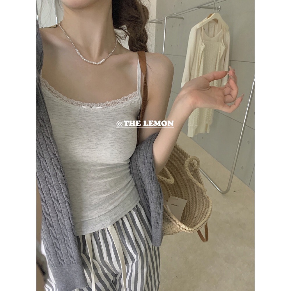 Áo Len Tăm 2 Dây CÓ MÚT ĐỆM, Áo Len Croptop Phối Nơ Nhỏ Trơn Ren Trước Ngực Ôm Body Quyến Rũ Phong Cách Qccc Tongkhominh | BigBuy360 - bigbuy360.vn