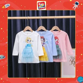 Áo thun dài tay công chúa Elsa - Bạch tuyết - Nàng tiên cá gắn nổi cho bé gái (Cao 100-140cm, nặng 12-30k) N00976
