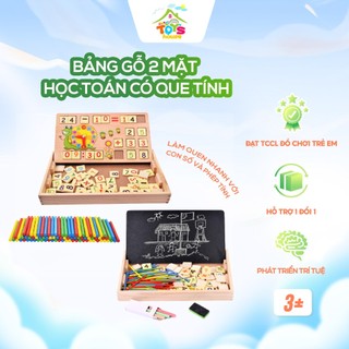 Bảng gỗ 2 mặt học toán có que tính TOYSHOP đa chức năng cho trẻ mầm non tiểu học làm quen nhanh với con số và phép tính