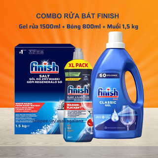 Combo Gel rửa bát Finish Classic 1,5 lít + Muối finish 1,5kg + Bóng finish 800ml dùng cho máy rửa chén bát