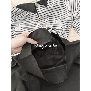 Set áo kẻ mix chân váy đen