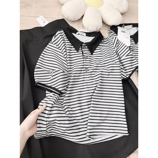 Set áo kẻ mix chân váy đen