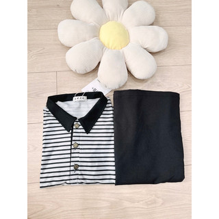 Set áo kẻ mix chân váy đen