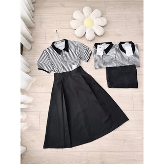 Set áo kẻ mix chân váy đen