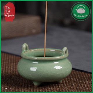 Lư sứ đốt hương trầm xanh men rạn