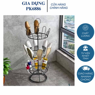 Kệ phơi giầy dép 3 tầng xoay 360 độ có móc treo, khung được làm bằng thép cacbon, phun sơn tĩnh điện 3 lớp