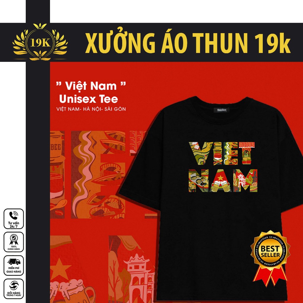 Áo Thun Unisex in chữ VIỆT NAM- TỈNH THÀNH nghê thuật | 19K Store