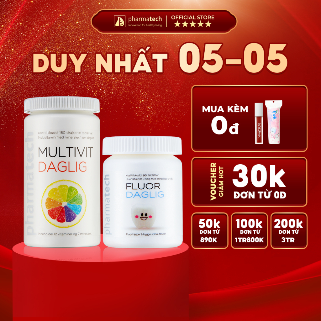 Viên Uống Bổ Sung Vitamin MULTIVIT DAGLIG 180 viên +FLOUR DAGLIG 90 Viên