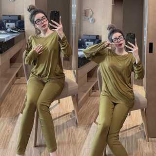 Đồ bộ nữ, set đồ nữ thun lạnh mặc nhà quần ôm kèm áo tay dài, đồ bộ mặc nhà nữ, bộ nữ, đồ ủ kem