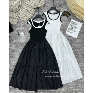 Đầm midi sát nách phối viền qc