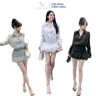 Váy Đi Dự tiệc Tiểu Thư Dáng Xòe DH STUDIO tặng áo lót trong có quần Đầm Voan Tơ Tay Dài Cách Điệu Xinh Xắn