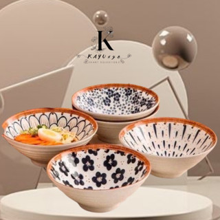 Tô sứ decor, tô canh, bát ăn phở, bát mỳ tô loe hình nón viền giả mây size 20cm