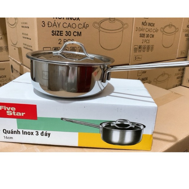 Quánh inox 3 đáy Fivestar vung kính inox 430