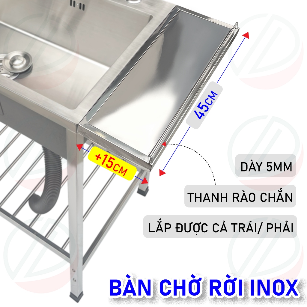 Bàn Chờ Cánh Rời Inox Gắn Chân Chậu Rửa Bát - Kích thước 15x45cm