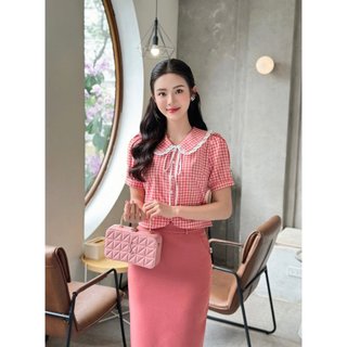 Áo Sơ Mi NK Fashion Kẻ Cổ Sen Bèo Nữ Tính, Điệu Đà NKSM2403003