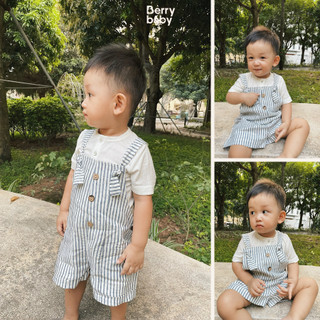 Yếm quần cho bé BERRY kẻ sọc navy vải sợi lanh linen thoáng mát LIAM
