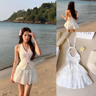 ĐẦM TRẮNG VOAN LỆCH VAI NƠ XOÈ PHỒNG
