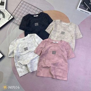 Áo thun baby tee nữ tay ngắn cổ tròn loang màu cườm đá chữ m m hàng Quảng Châu, áo phông mùa hè hàn quốc 0506