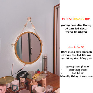 Gương tròn treo tường viền gỗ. Gương trang điểm có đèn decor trang trí phòng size 55 kèm phụ kiện guonghoangkim.official