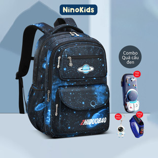 Balo bé trai, tặng kèm Combo phụ kiện HOT 2024 tiện lợi cho bé từ lớp 1 đến lớp 7 BLT07 Quả Cầu Đen NinoKids