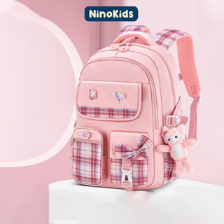Balo học sinh, Balo bé gái từ lớp 1-9, tặng kèm phụ kiện gấu đáng yêu, thiết kế chống gù tiện lợi cho bé BLG24 NinoKids