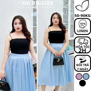 Dabigsize - Chân Váy Bigsize Nữ ,Chân Váy Xếp Ly Dài Kiểu Đi Chơi Sang Chảnh Chất Linen Xước Dành Cho Người Mập 50-90kg
