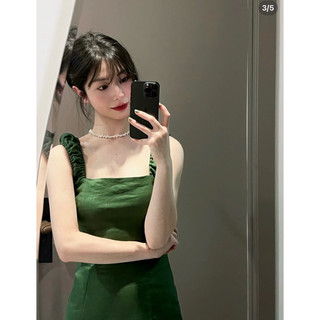 ĐẦM XANH LINEN SẺ TÀ ĐAN LƯNG