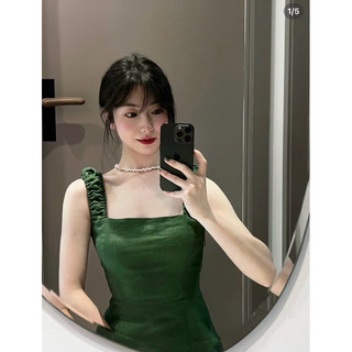 ĐẦM XANH LINEN SẺ TÀ ĐAN LƯNG