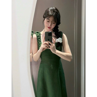 ĐẦM XANH LINEN SẺ TÀ ĐAN LƯNG