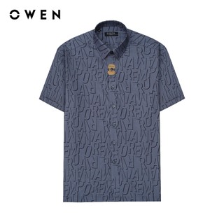 OWEN - Áo sơ mi ngắn tay Body Fit màu Xanh chất liệu Polyester-Viscose (From Bamboo)-Spandex - AB240000N