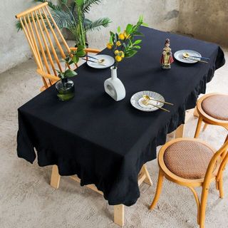 (1M-2M-3m BÈO NHÚN HÀN QUỐC) Khăn trải bàn dài vải thô mộc màu trơn ngọt ngào. khăn phủ viền bèo