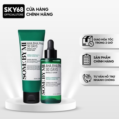 Combo Giảm Mụn, Điều Tiết Bã Nhờn Some By Mi AHA-BHA-PHA 30 Days Miracle (SRM 100ml + Serum 50ml)
