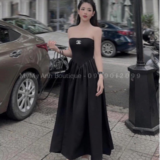 Đầm Ống CN thun Phối Chân Váy Dài Lụa Xoè, Váy mãi cúp ngực