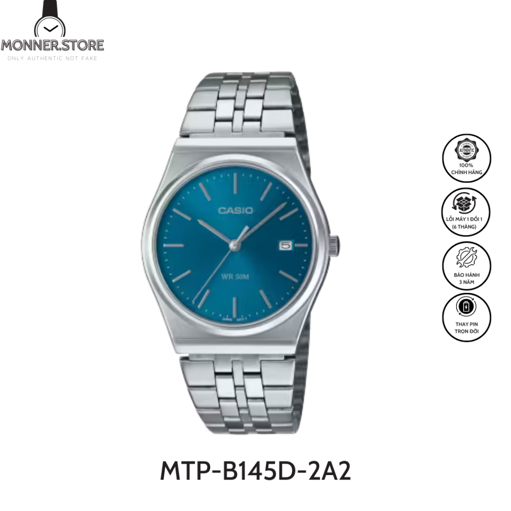 Đồng Hồ Casio MONNERSTORE Nam MTP-B145D-2A1 Thiết Kế Mặt Kính Khoáng 35mm Thiết Kế Mặt Kính Khoáng