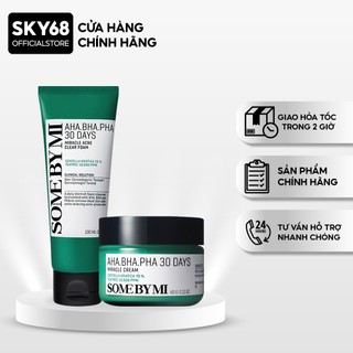 Combo Giảm Mụn, Kiểm Soát Bã Nhờn Some By Mi AHA-BHA-PHA 30 Days Miracle (SRM 100ml + Kem 50ml)