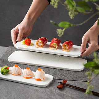 Đĩa sứ chữ nhật , dĩa sushi TRẮNG vân sóng men mờ cao cấp, chén đĩa sứ nhà hàng