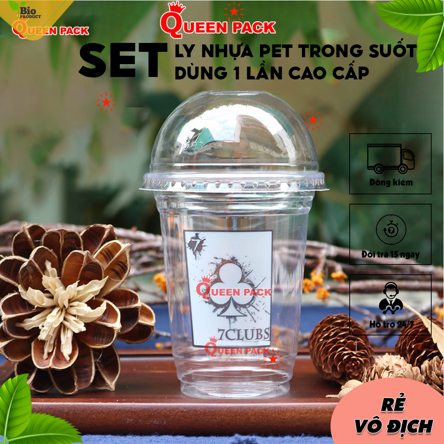 SET 50 Ly Nhựa PET Nắp Cầu ( Ly Trơn ) Dùng Cho Đồ Uống Lạnh, Trà Đào, Trà Chanh, Trà Sữa Hàng Dày Dặn