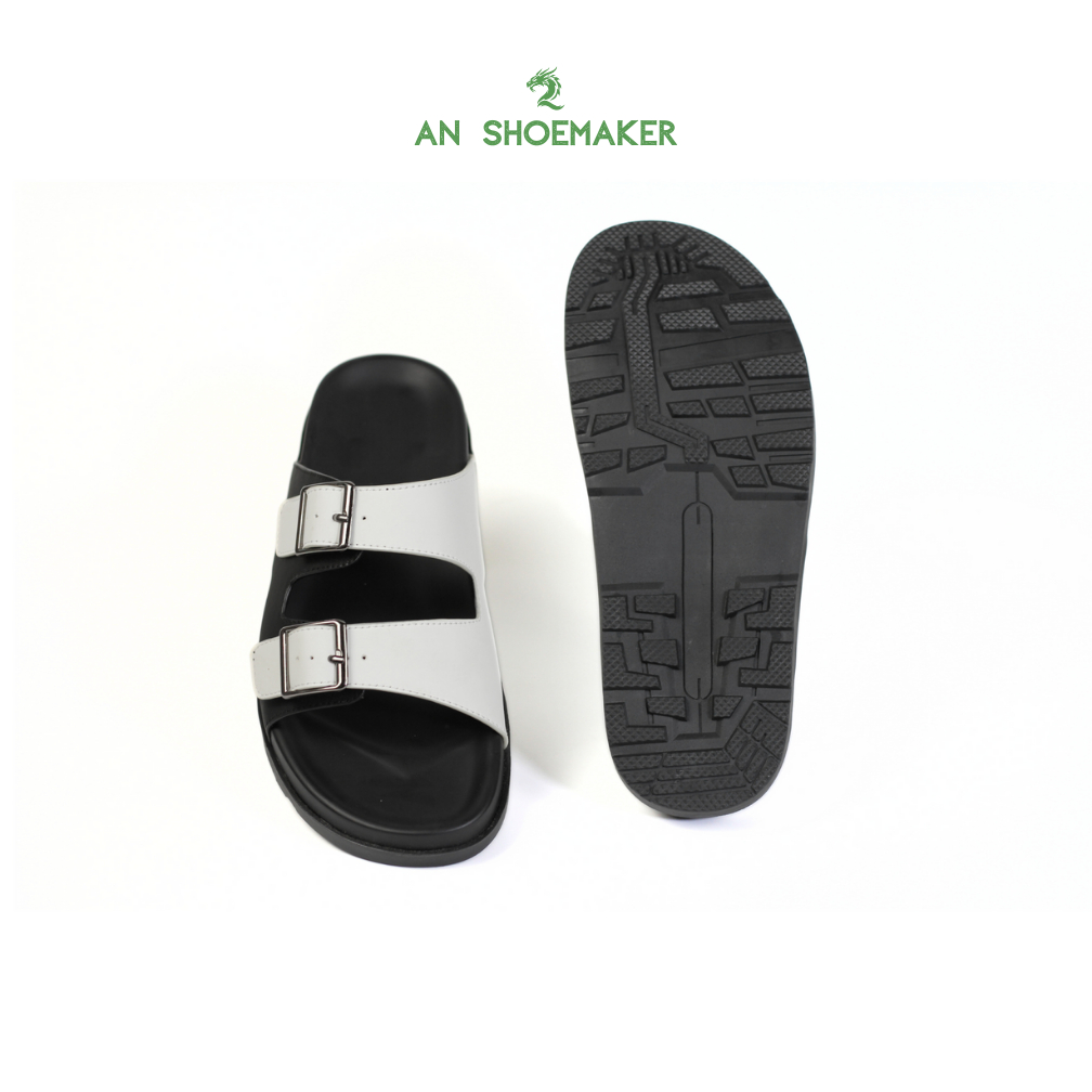 Dép nam AN SHOESMAKER kiểu dép 2 quai ngang đính khóa dép đế bằng da microfiber đế cao 3,5cm dùng đi biển đi chơi DAN02
