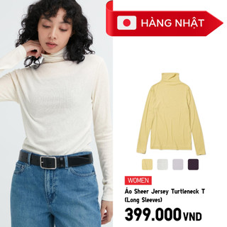 Áo thun uni🇯🇵qlo sheer jersey cổ cao len tăm mỏng - 461648