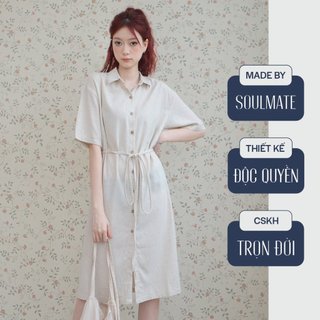 LEAN dress - Váy sơ mi ngắn tay, dáng dài có dây buộc eo chất vải linen (có bigsize)