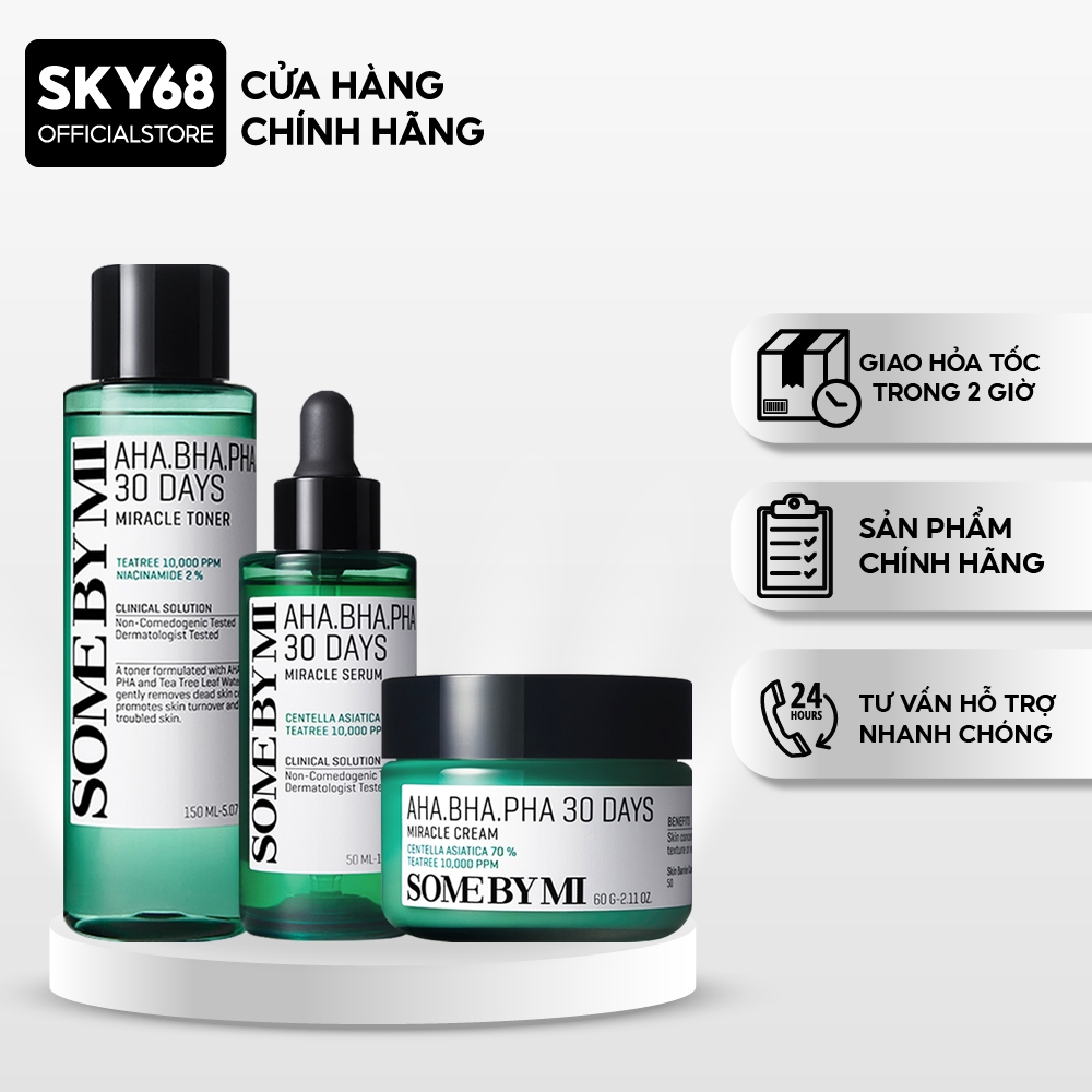 Bộ 3 SP Giúp Giảm Mụn Some By Mi AHA-BHA-PHA 30 Days Miracle (Toner 150ml + Serum 50ml + Cream 50ml)