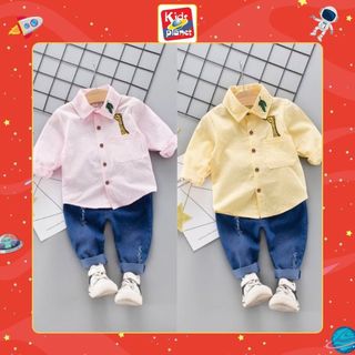 Set áo sơ mi họa tiết & quần dài cho bé trai mặc xuân hè (N00642)